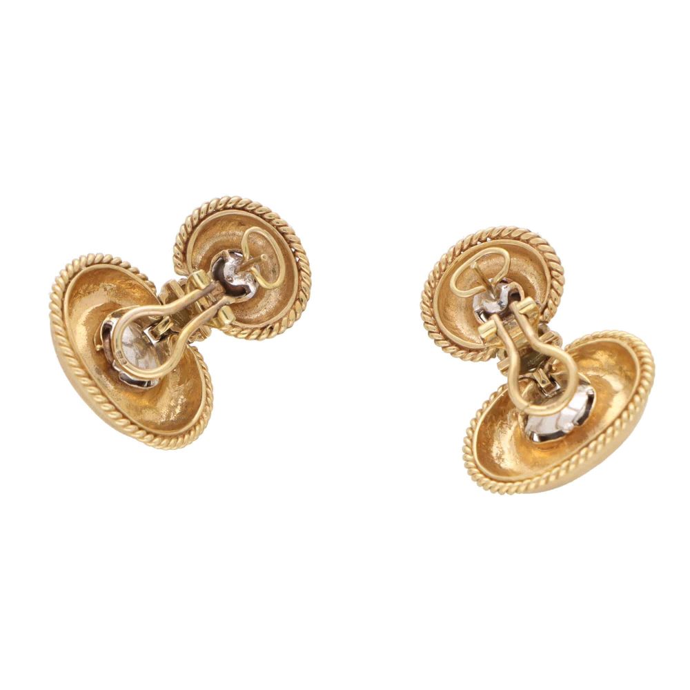 Vintage Chunky Gold Retro Drop Earrings 9ct yellow and white gold