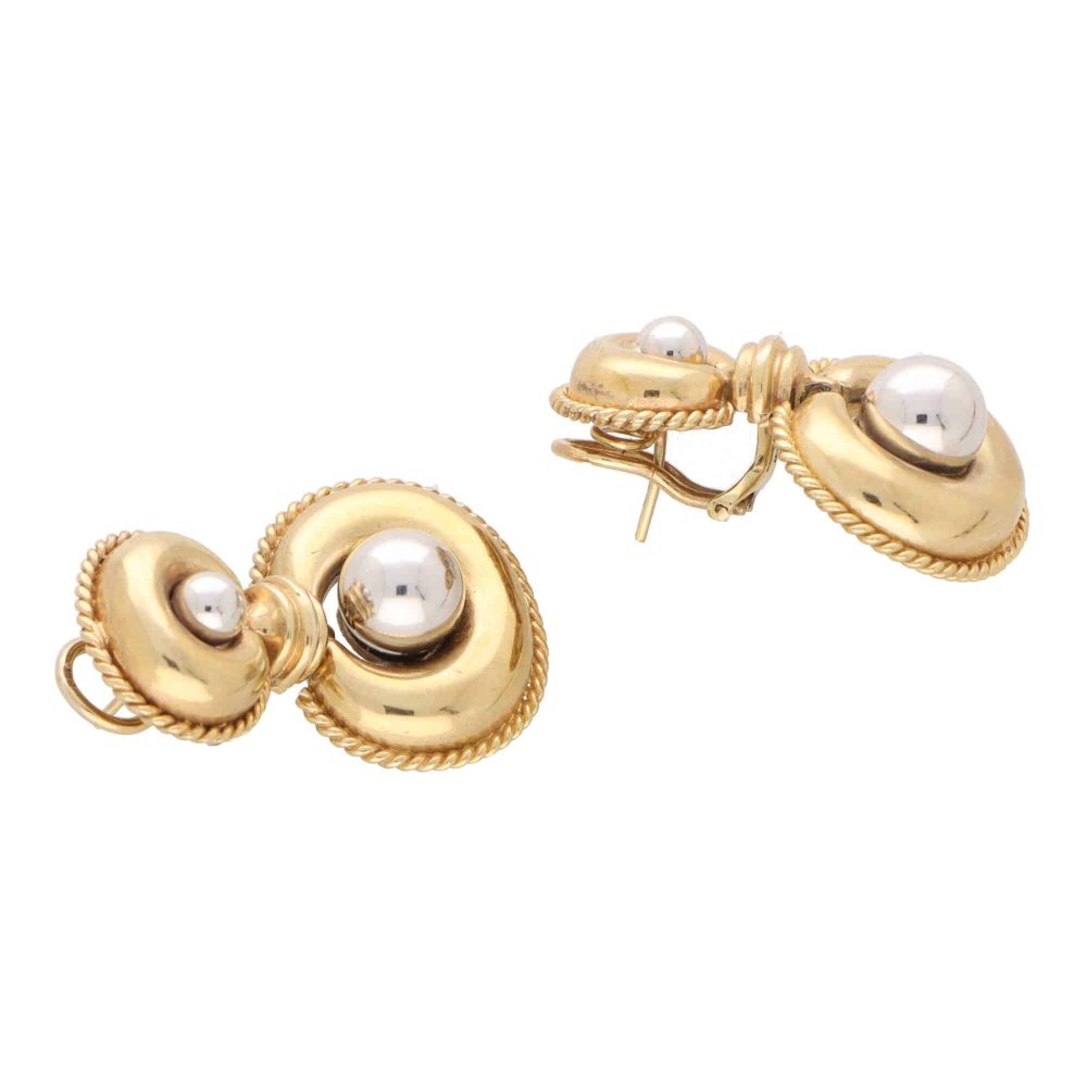 Vintage Chunky Gold Retro Drop Earrings 9ct yellow and white gold