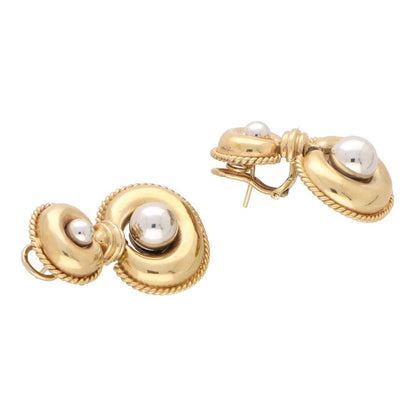 Vintage Chunky Gold Retro Drop Earrings 9ct yellow and white gold