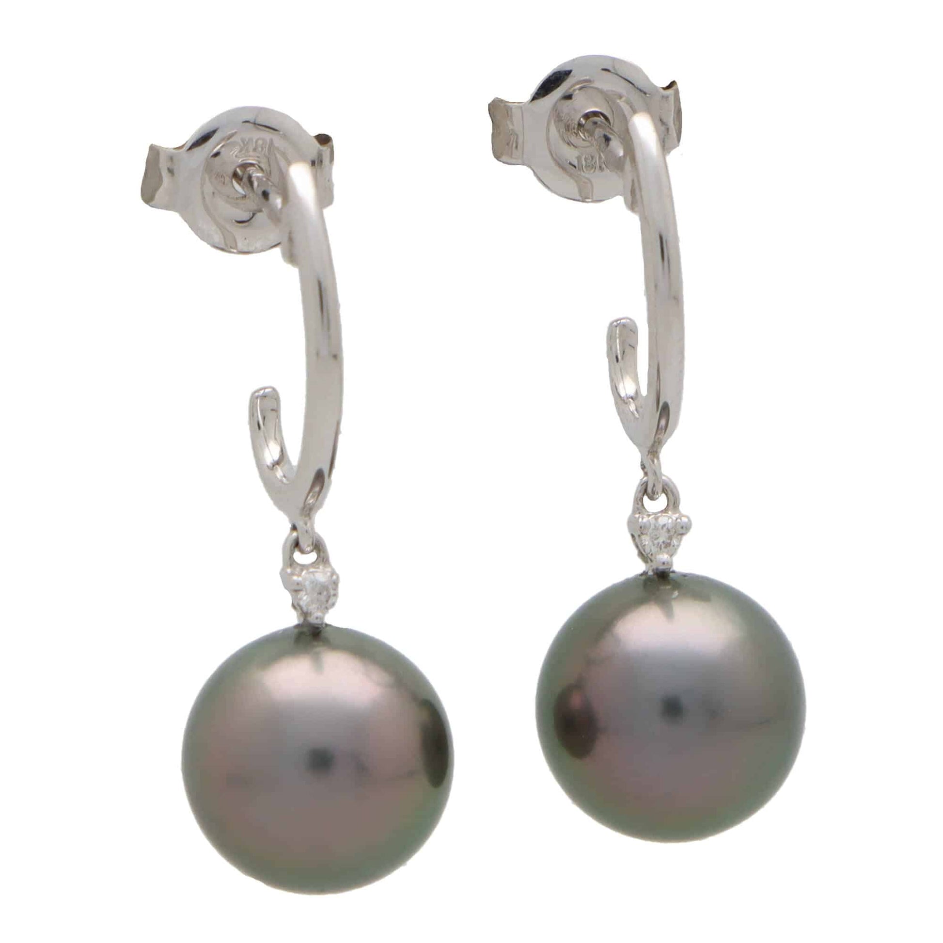 Tahitian Pearl and Diamond Drop Earrings In 18 Carat White Gold