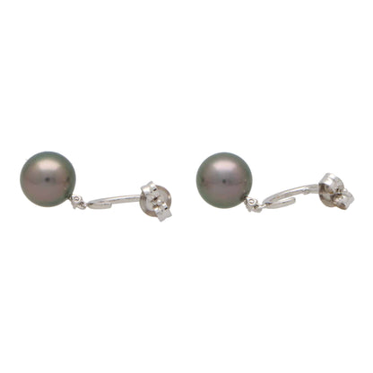 Tahitian Pearl and Diamond Drop Earrings In 18 Carat White Gold