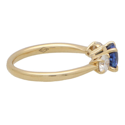GIA Certified Diamond and Sapphire Three Stone Ring 18ct Yellow Gold