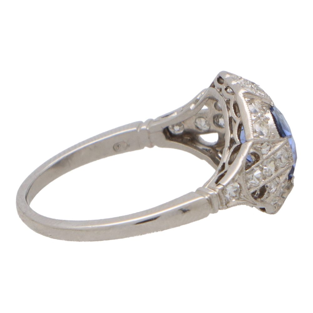 Side view Art Deco sapphire ring engagement