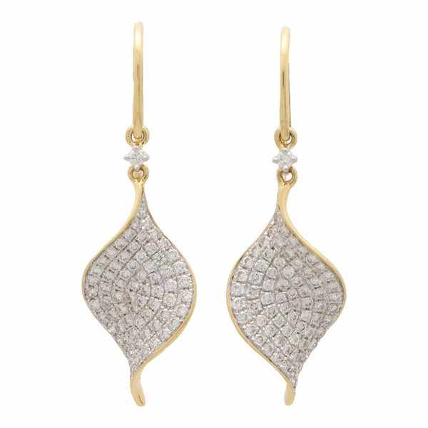 Contemporary Diamond Set Leaf Drop Earrings