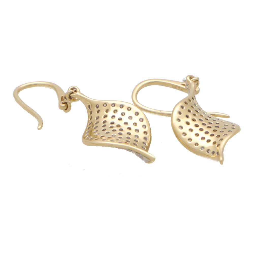 Contemporary Diamond Set Leaf Drop Earrings