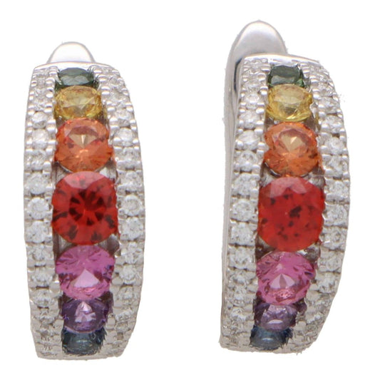 Rainbow Fancy Colour Sapphire and Diamond Hoop Earrings