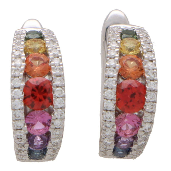 Rainbow Fancy Colour Sapphire and Diamond Hoop Earrings