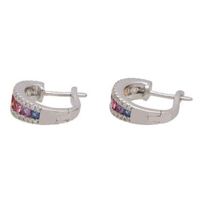 Rainbow Fancy Colour Sapphire and Diamond Hoop Earrings