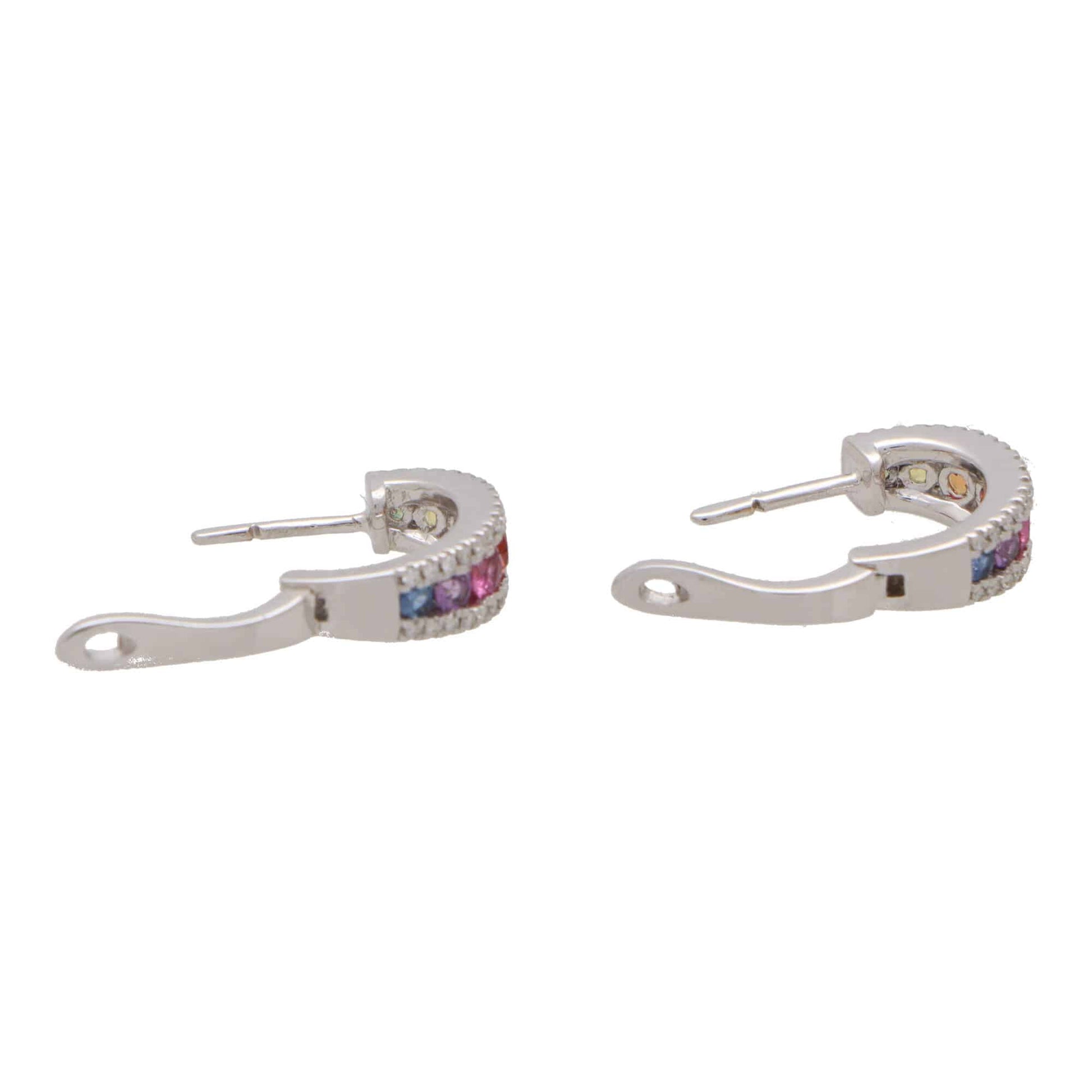 Rainbow Fancy Colour Sapphire and Diamond Hoop Earrings