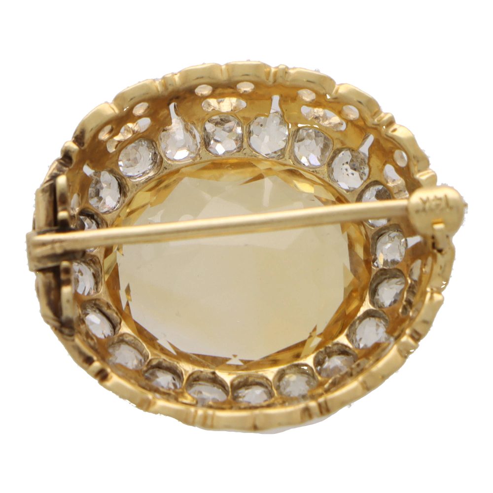 Antique 7.73ct Oval Citrine and Old Cut Diamond Cluster Brooch