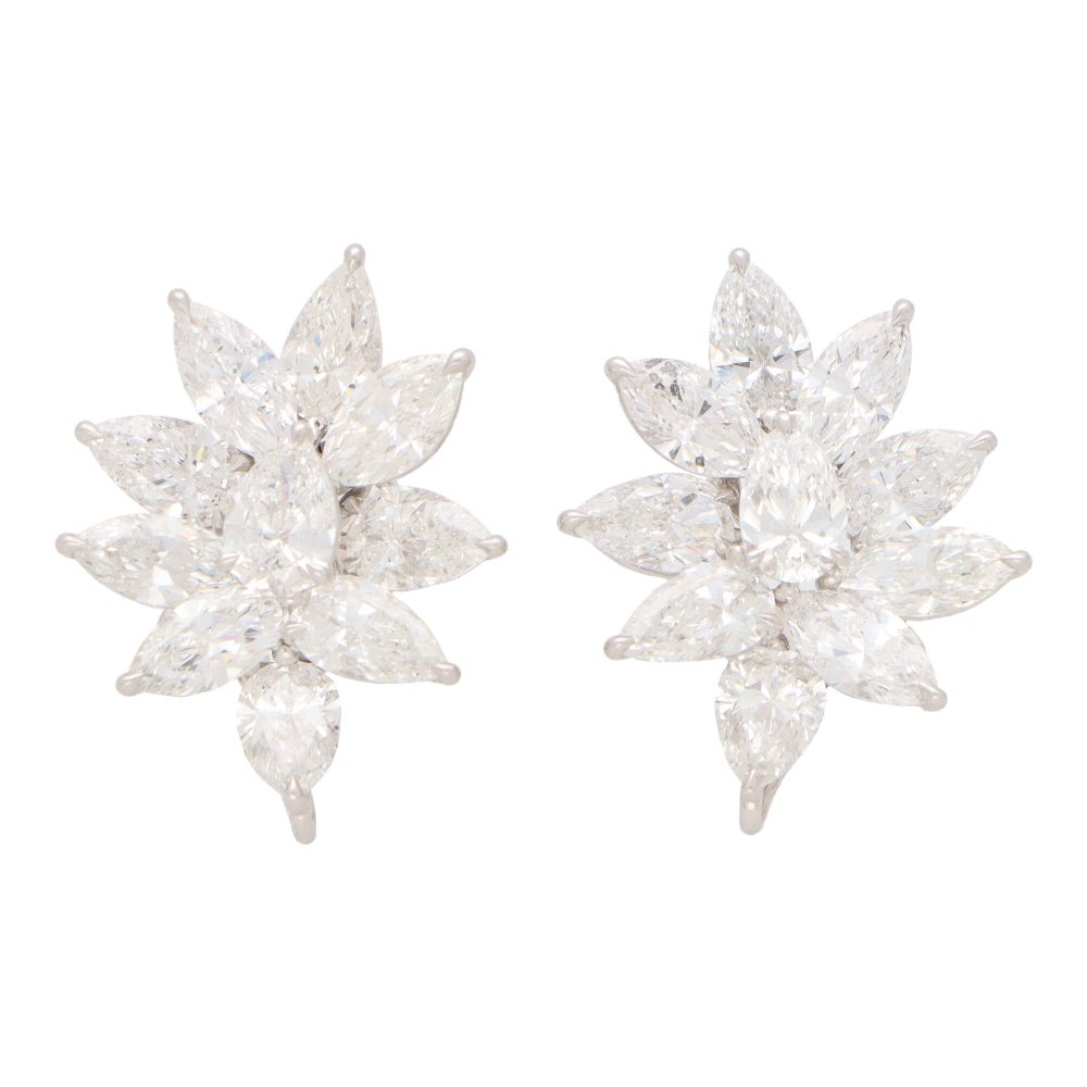 8.91cts Pear and Marquise Cut Diamond Cluster Earrings, 8.91 carat total