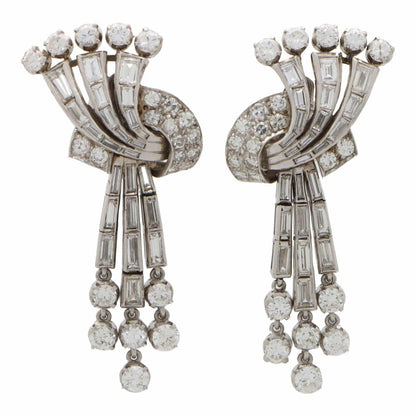 Vintage 2ct Baguette and Brilliant Diamond Drop Earrings in Platinum, Circa 1940