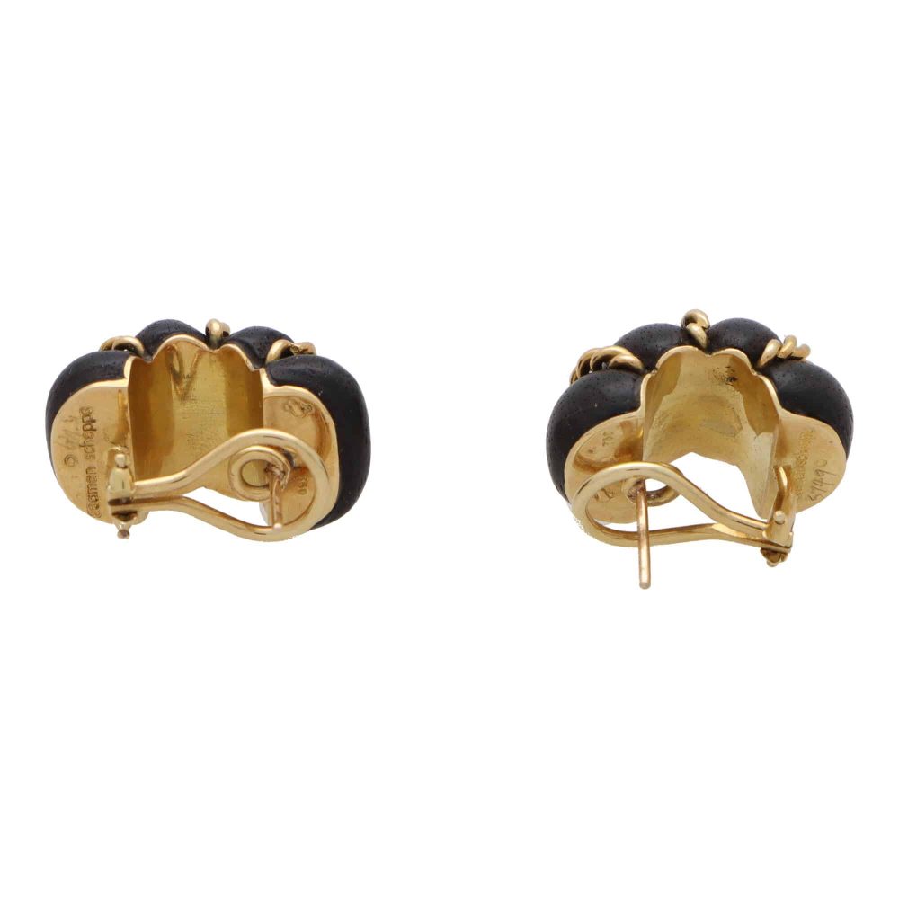 SEAMAN SCHEPPS VINTAGE ROSEWOOD & GOLD EARRINGS