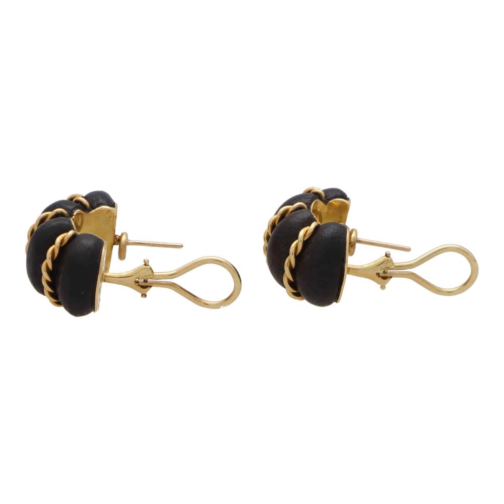SEAMAN SCHEPPS VINTAGE ROSEWOOD & GOLD EARRINGS