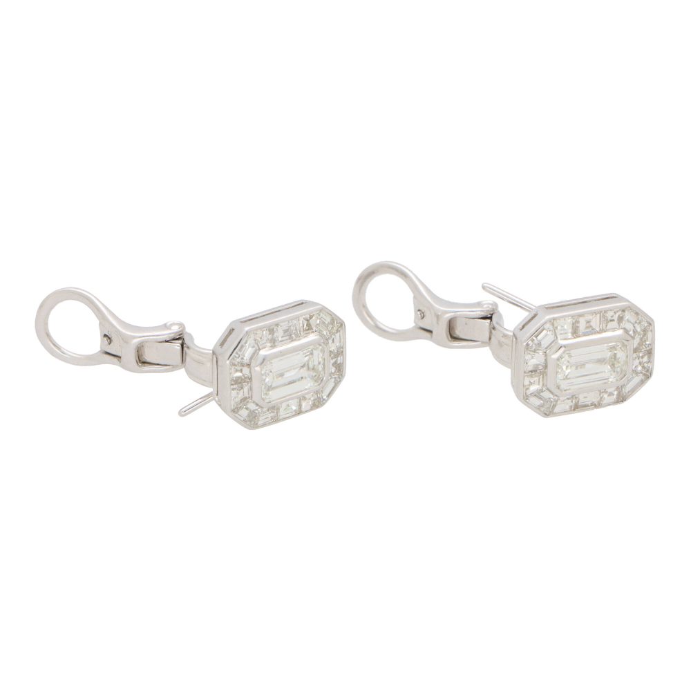 Emerald Cut Diamond Target Cluster Earrings, 5.08 carat total