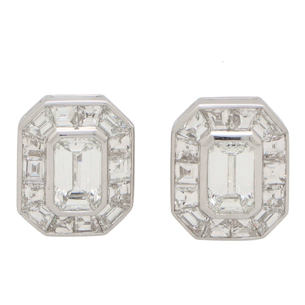 5cts Emerald Cut Diamond Cluster Earrings in Platinum