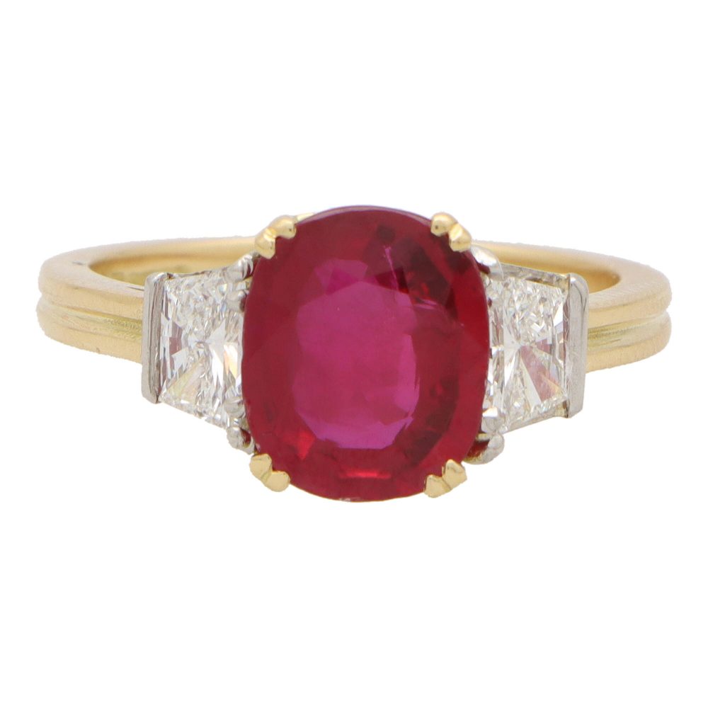 Certified 3.05ct Ruby and Diamond Three Stone Ring