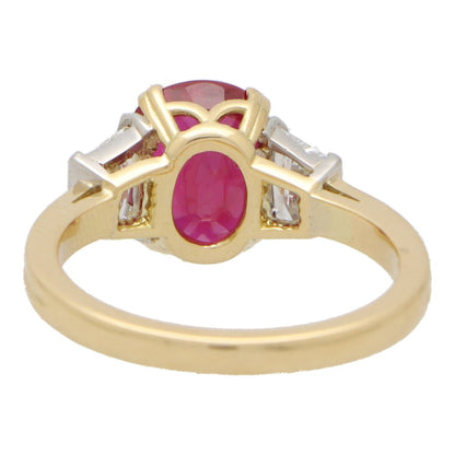 Certified 3.05ct Ruby and Diamond Three Stone Ring