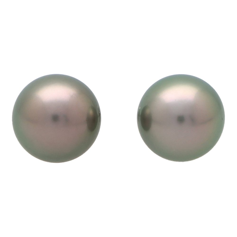 Grey Tahitian Pearl Stud Earrings 18ct White Gold