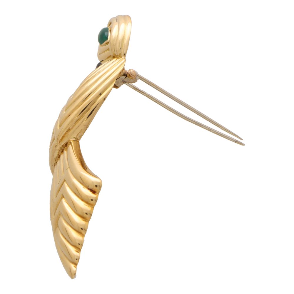 Boucheron Vintage 18K Chalcedony and Onyx Bird Brooch, 1980s