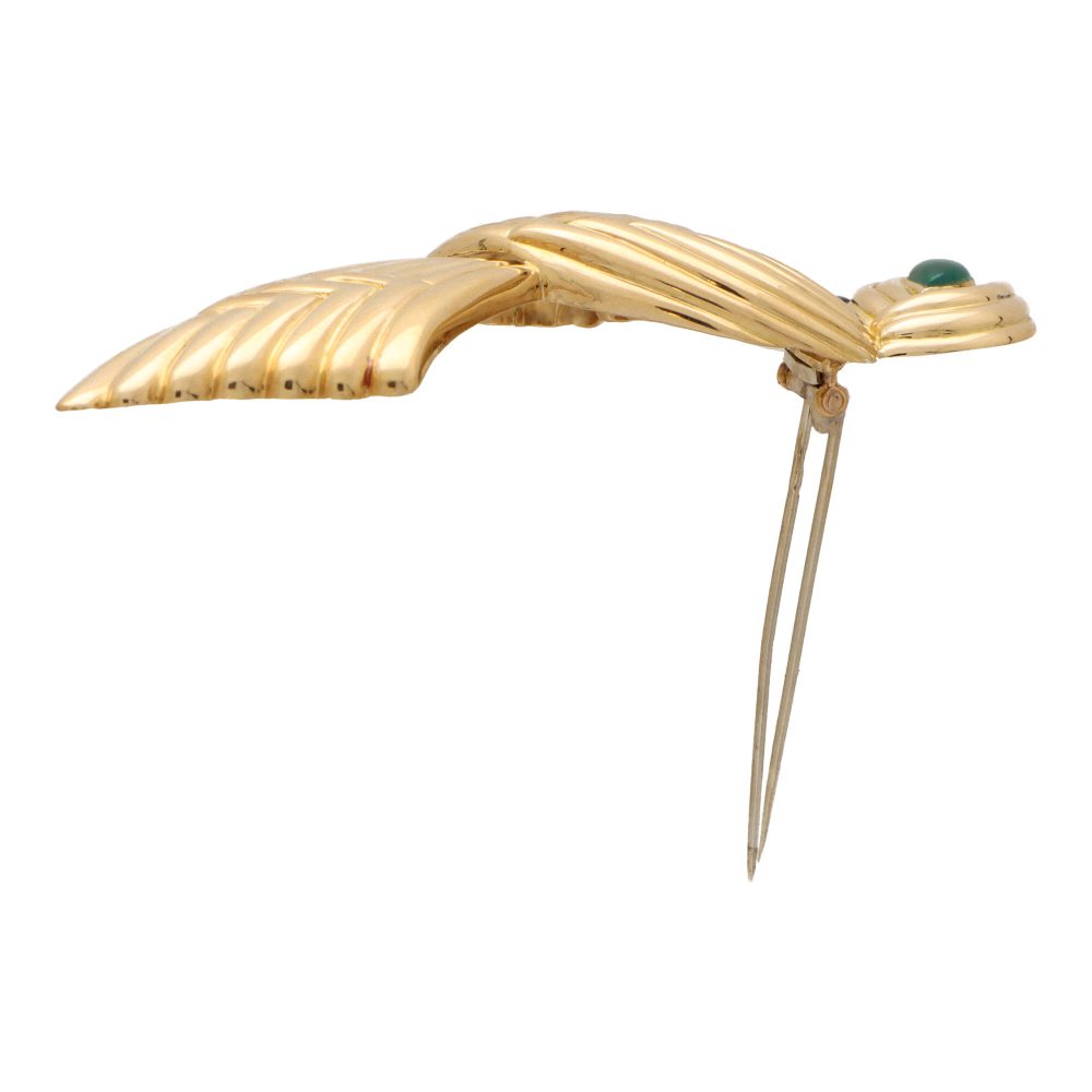 Boucheron Vintage 18K Chalcedony and Onyx Bird Brooch, 1980s