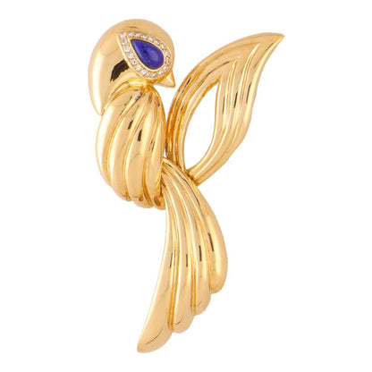 Vintage Boucheron Lapis and Diamond Bird 18K Brooch, 1980s