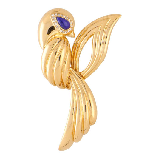 Vintage Boucheron Lapis and Diamond Bird 18K Brooch, 1980s