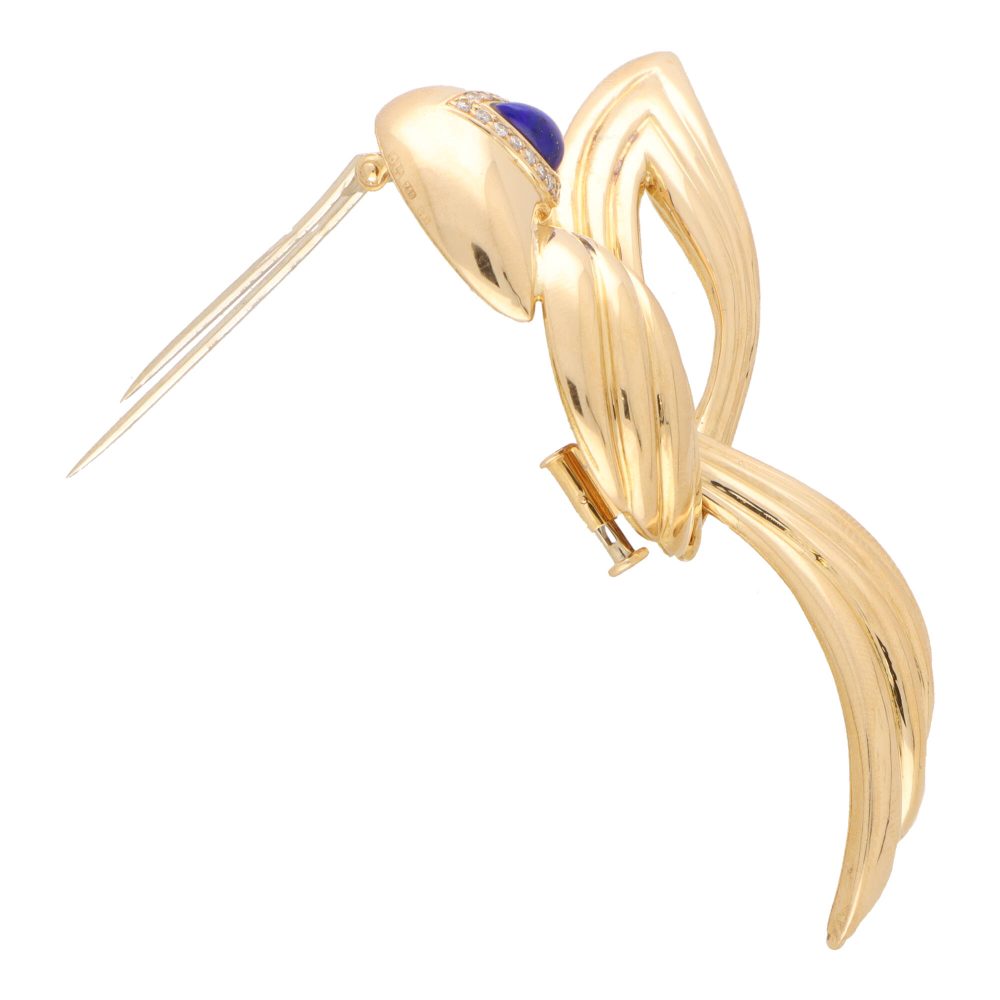 Boucheron Vintage Lapis and Diamond Bird 18K Brooch, 1980s