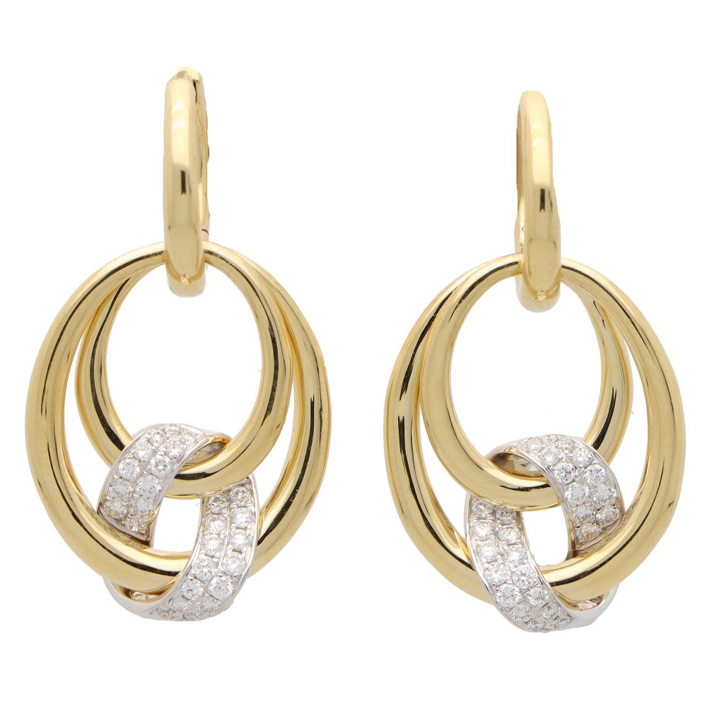 Contemporary 0.48ct Diamond Set Gold Hoop Drop Earrings
