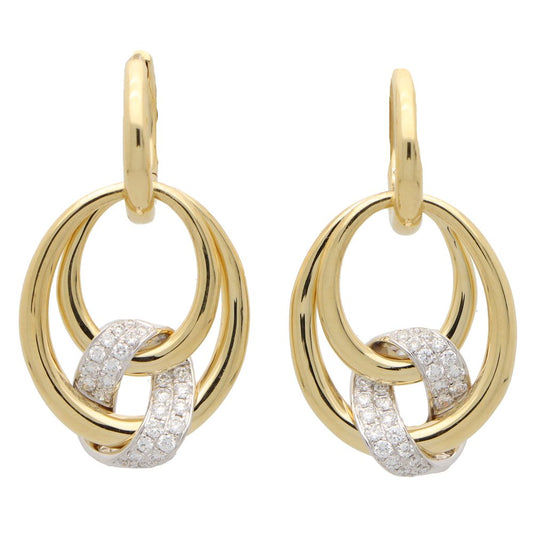 Contemporary 0.48ct Diamond Set Gold Hoop Drop Earrings