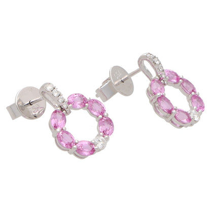 Pink Sapphire and Diamond Circle Hoop Drop Earrings