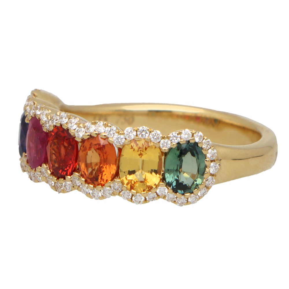 Rainbow Sapphire and Diamond Half Eternity Ring