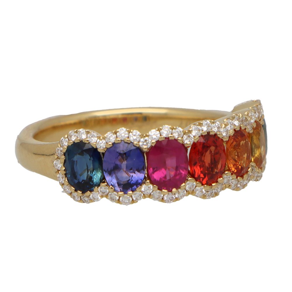 Rainbow Sapphire and Diamond Half Eternity Ring