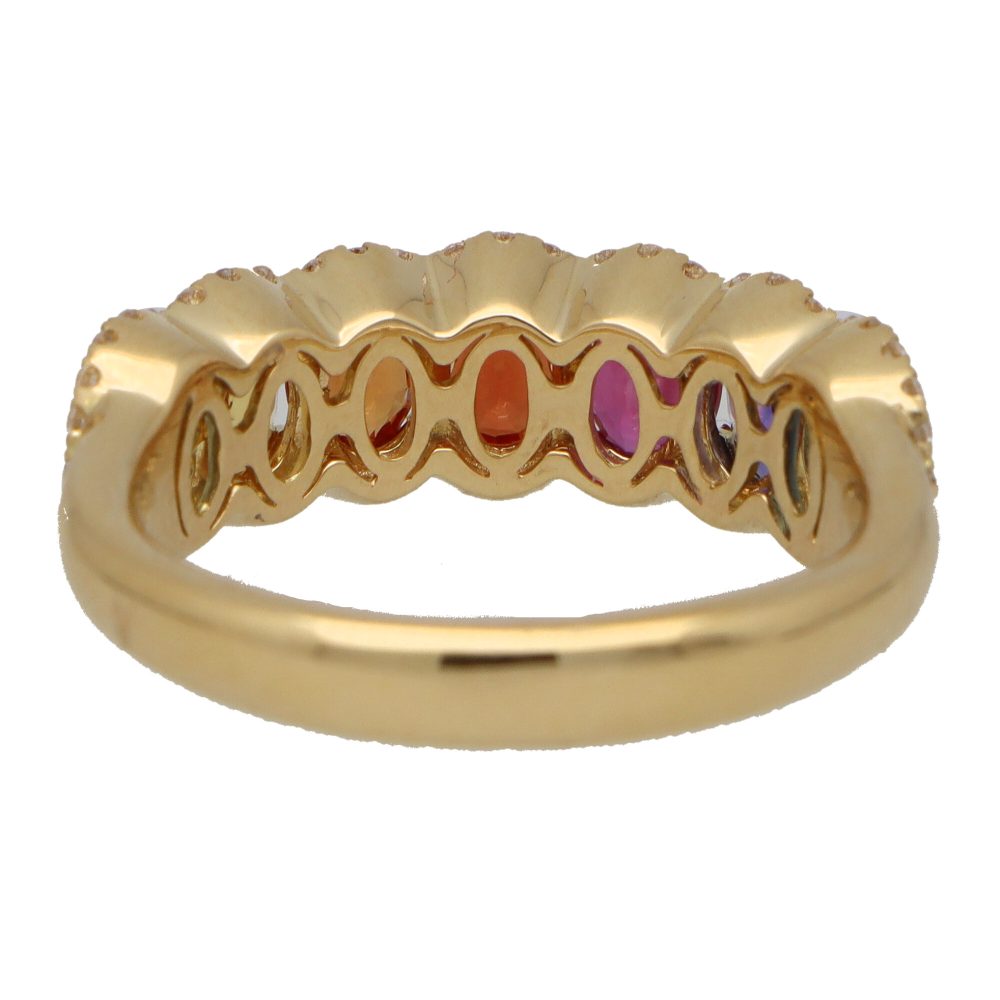 Rainbow Sapphire and Diamond Half Eternity Ring