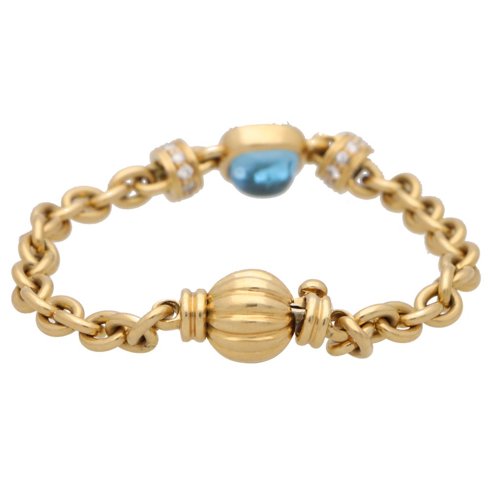 Vintage Blue Topaz and Diamond Heavy Link Gold Bracelet
