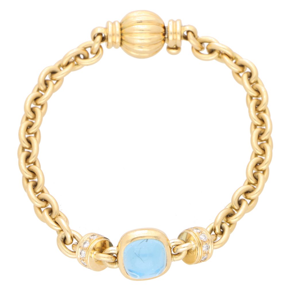 Vintage Blue Topaz and Diamond Heavy Link Gold Bracelet