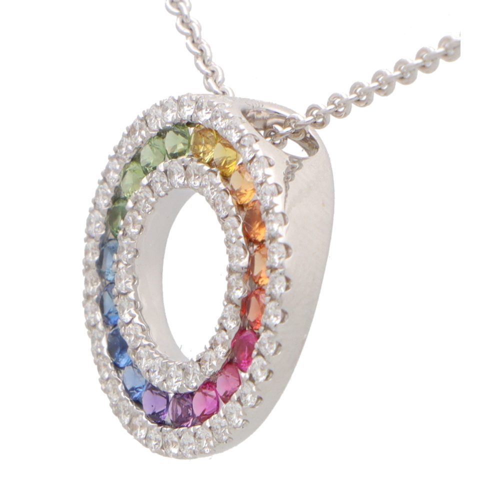 Rainbow Fancy Sapphire and Diamond Circle Pendant