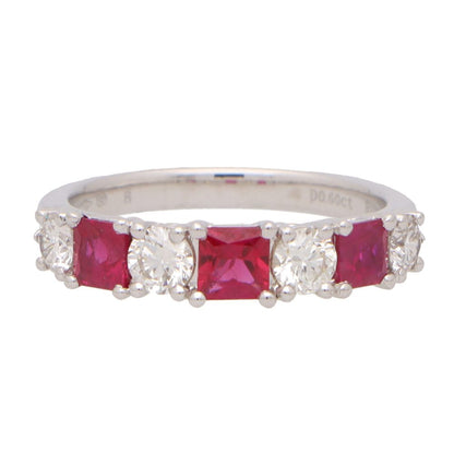Ruby and Diamond Half Eternity Band Ring