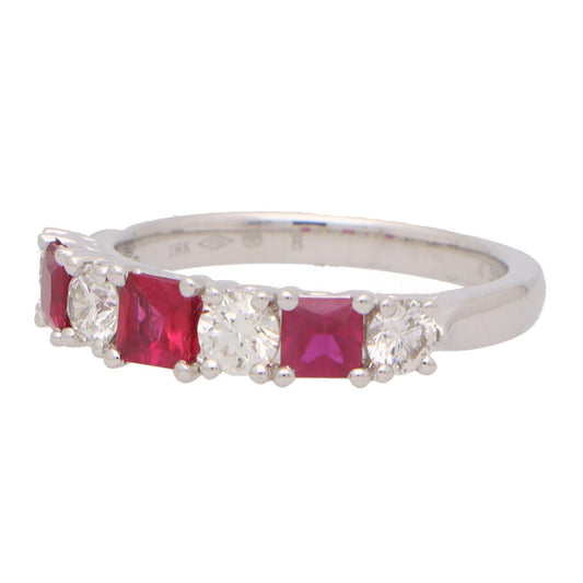 Ruby and Diamond Half Eternity Band Ring