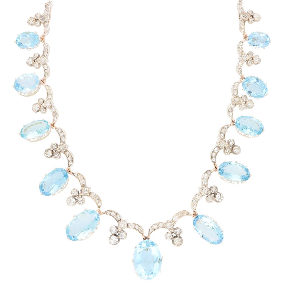 Antique Art Deco Aquamarine and Diamond Convertible Tiara Necklace