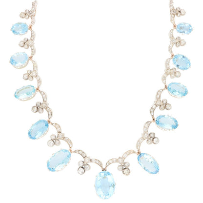 Antique Art Deco Aquamarine and Diamond Convertible Tiara Necklace