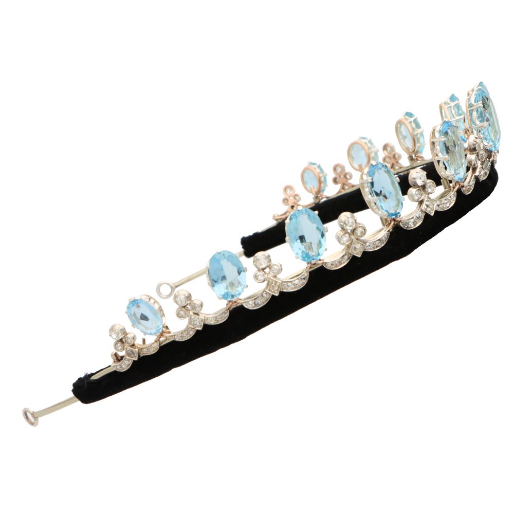 Antique Art Deco Aquamarine and Diamond Convertible Tiara Necklace