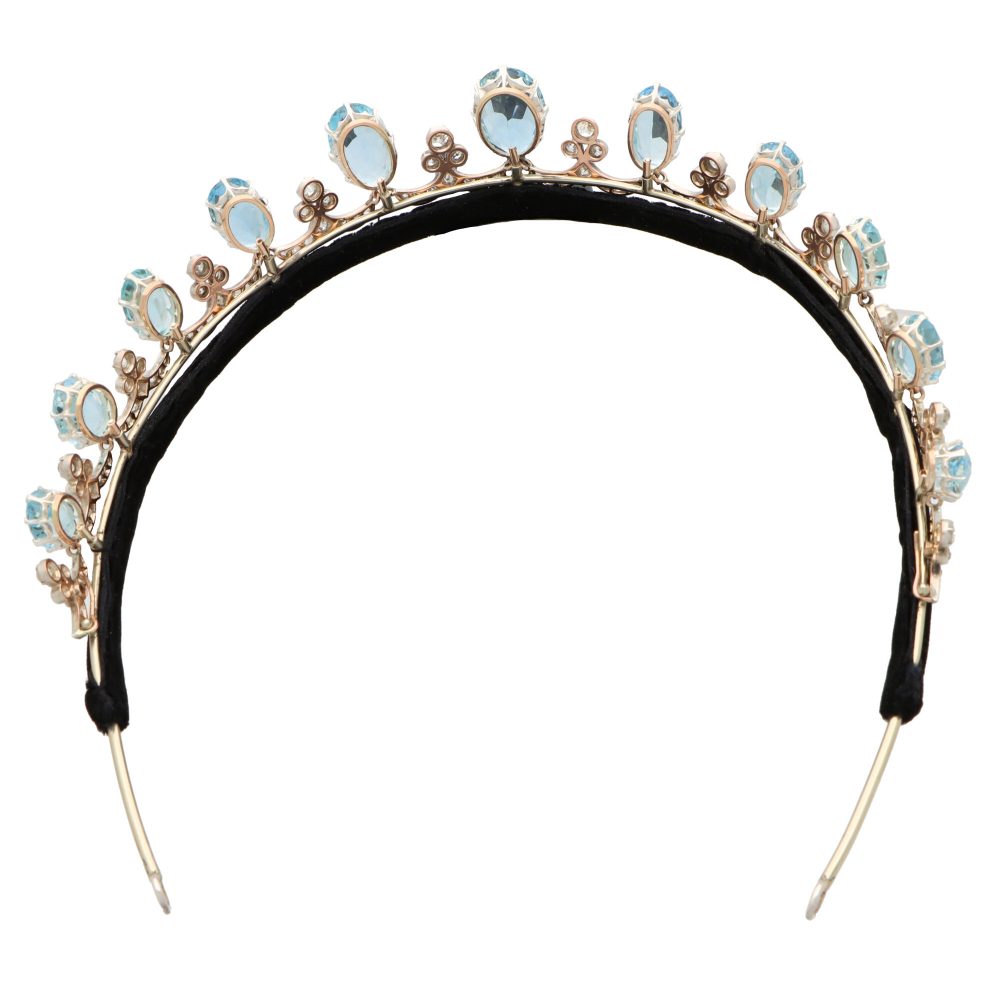Antique Art Deco Aquamarine and Diamond Convertible Tiara Necklace
