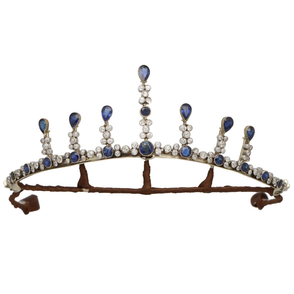 Antique Victorian Sapphire Convertible Tiara, Necklace and Earrings