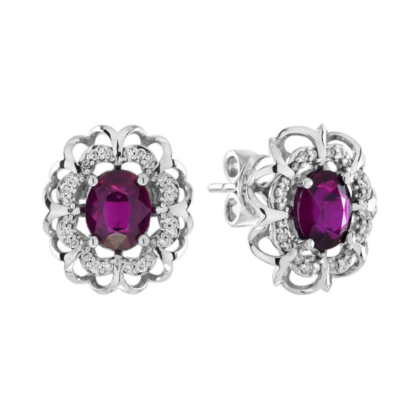 2ct Ruby and Diamond Cluster Stud Earrings
