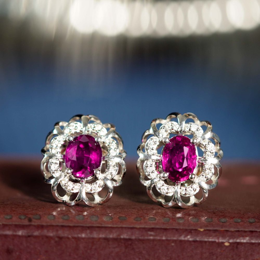 2ct Ruby and Diamond Cluster Stud Earrings