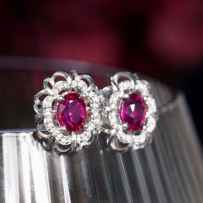 2ct Ruby and Diamond Cluster Stud Earrings