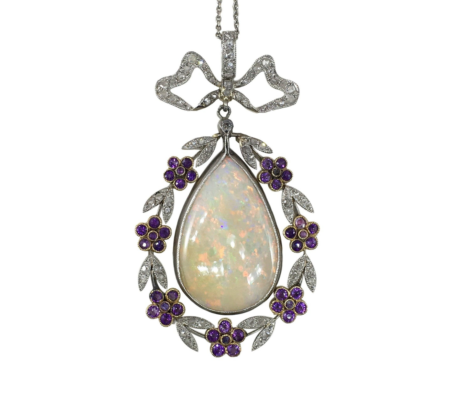 Belle Epoque 8ct Opal, Diamond and Amethyst Pendant