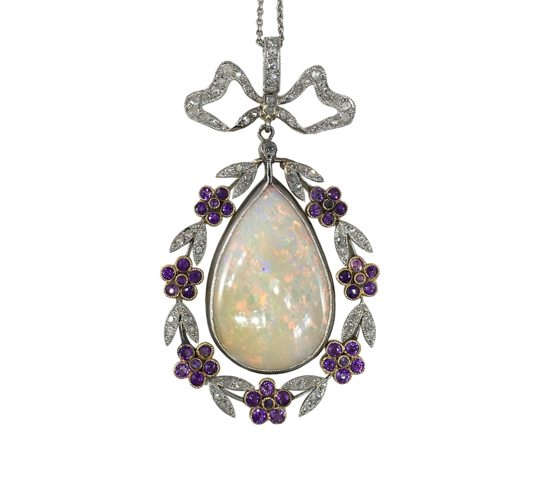 Belle Epoque 8ct Opal, Diamond and Amethyst Pendant