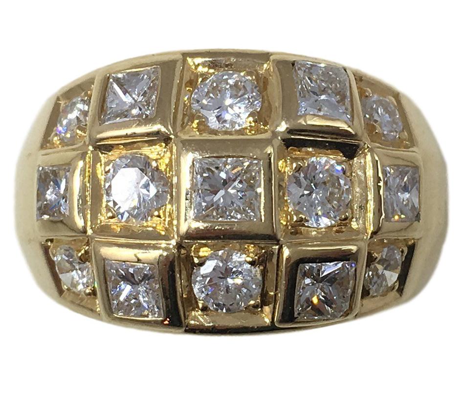 Vintage French 2.00ct Princess Cut Diamond and 18ct Gold Bombe Ring